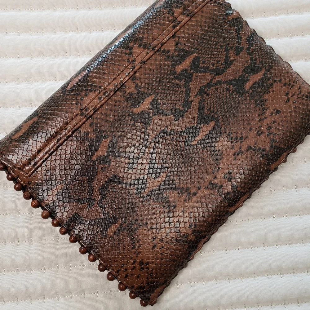Brown Beaded Snake print Clutch Bag - Picture 6 of 10